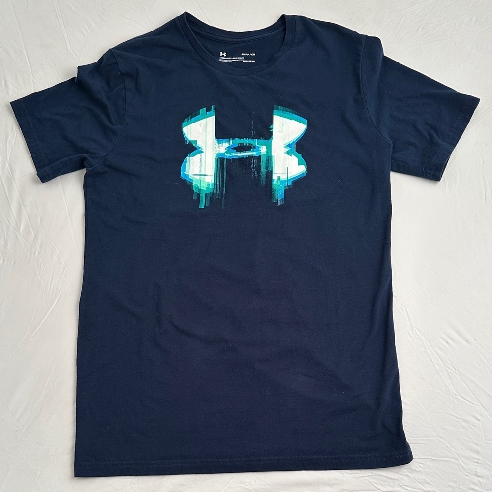Under Armour navy blue with green and white logo short sleeve crew neck t-shirt